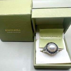 Judith Ripka Sterling Silver Faux Pearl Sapphire Topaz Ring
